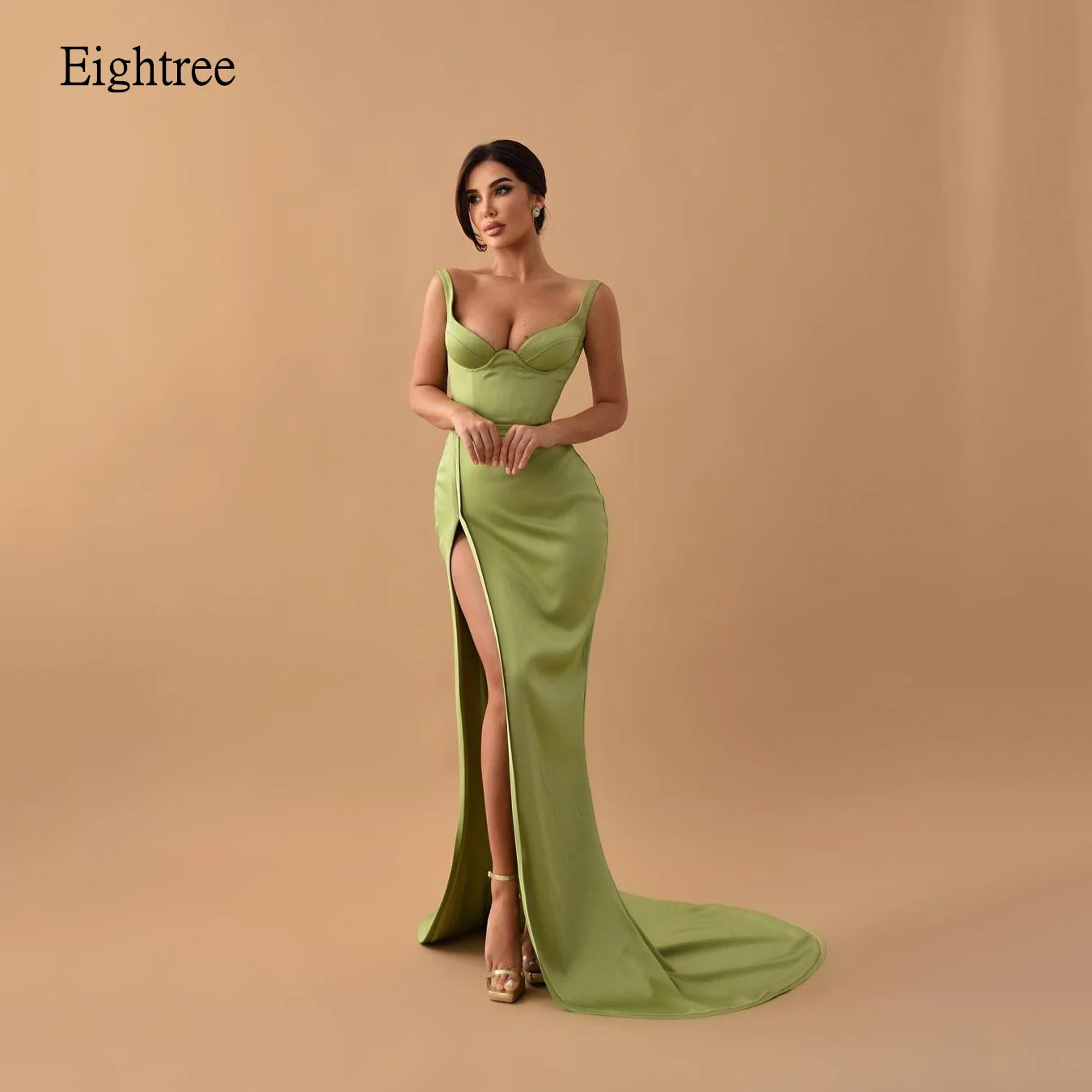 

Eightree Sexy Green Mermaid Prom Gowns Sweetheart Neck Formal Party Gown Side Split Floor Length Evening Dress Customized