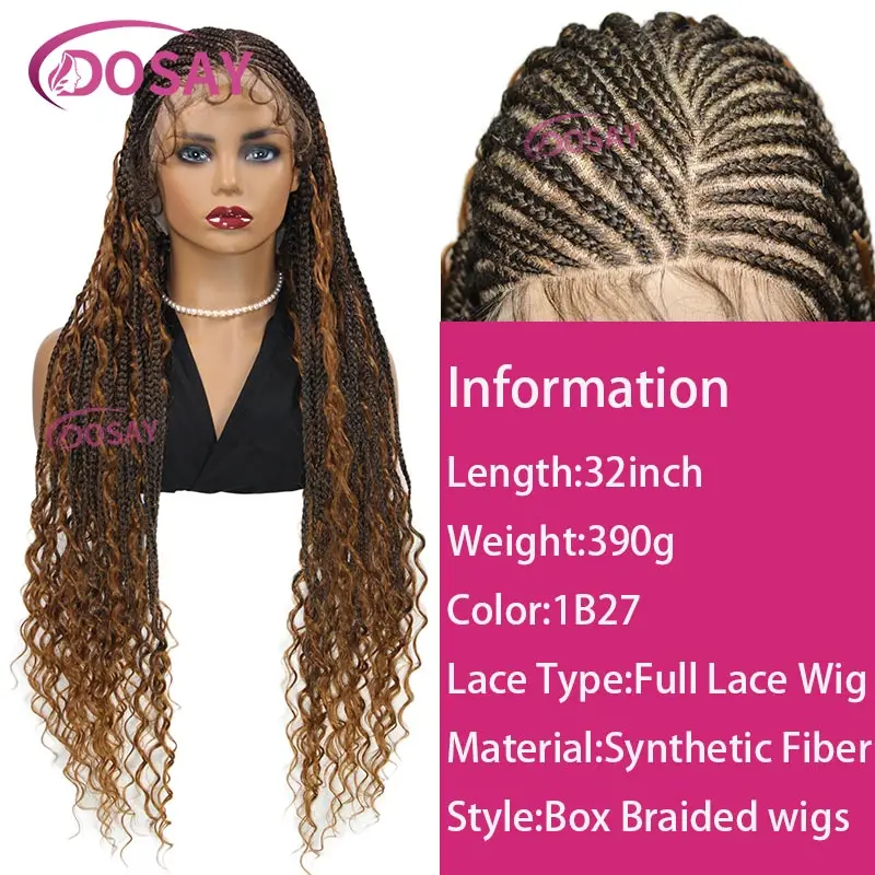 Synthetische Full Lace Front geflochtene Perücken lockiges Haar für schwarze Frauen Göttin Flechten Perücke böhmische knotenlose Boho Box Braids Perücke