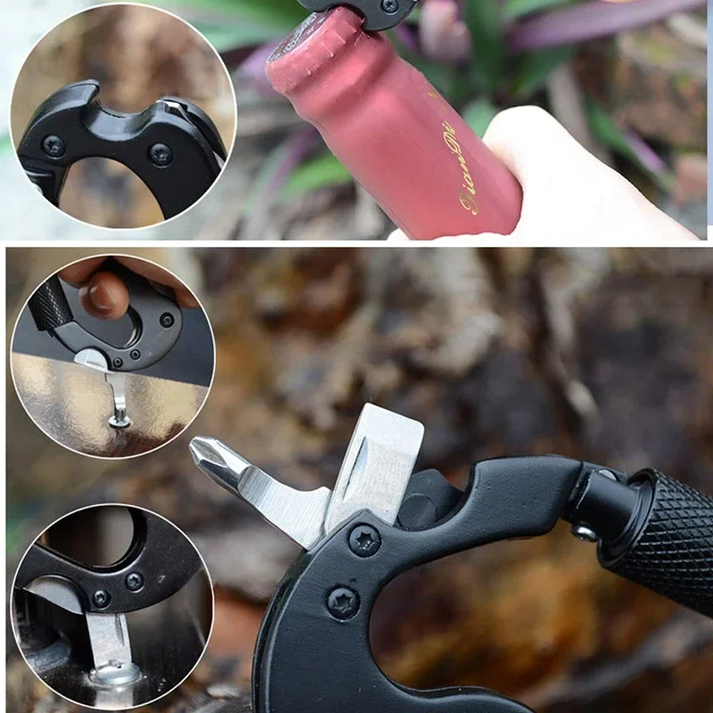 Camping 5in1 Outdoor Multi Function Mountaineering Buckle, Screwdriver Carabiner Bottle Opener Mini Foldable Knife Survival Tool