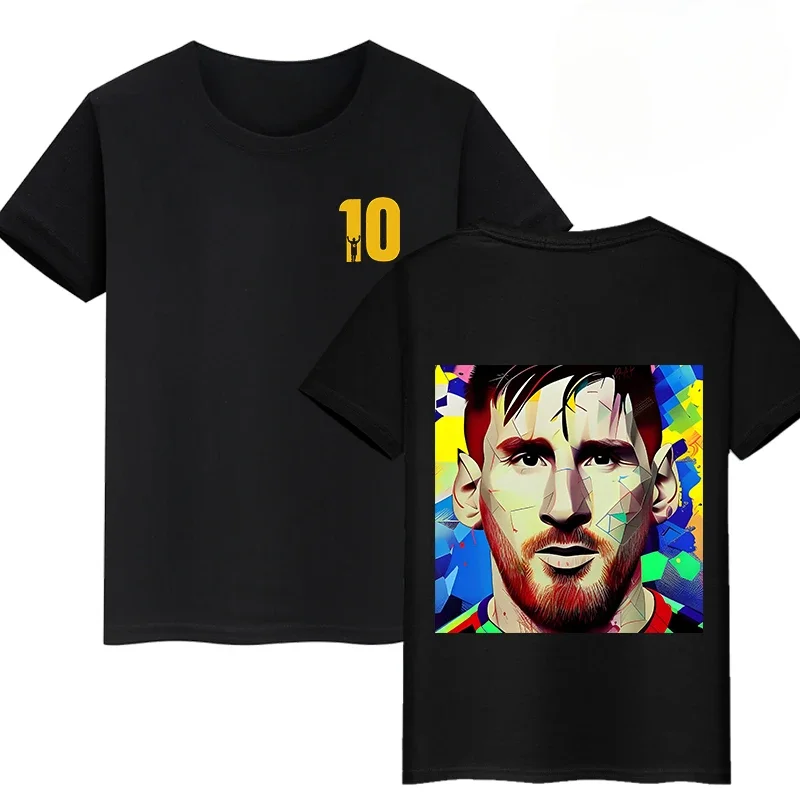 Messi Double-sided Printed Children\'s Cotton T-shirt Summer Short-sleeve Casual Sports Top Black Kid Baby Clothes Boys and Girls