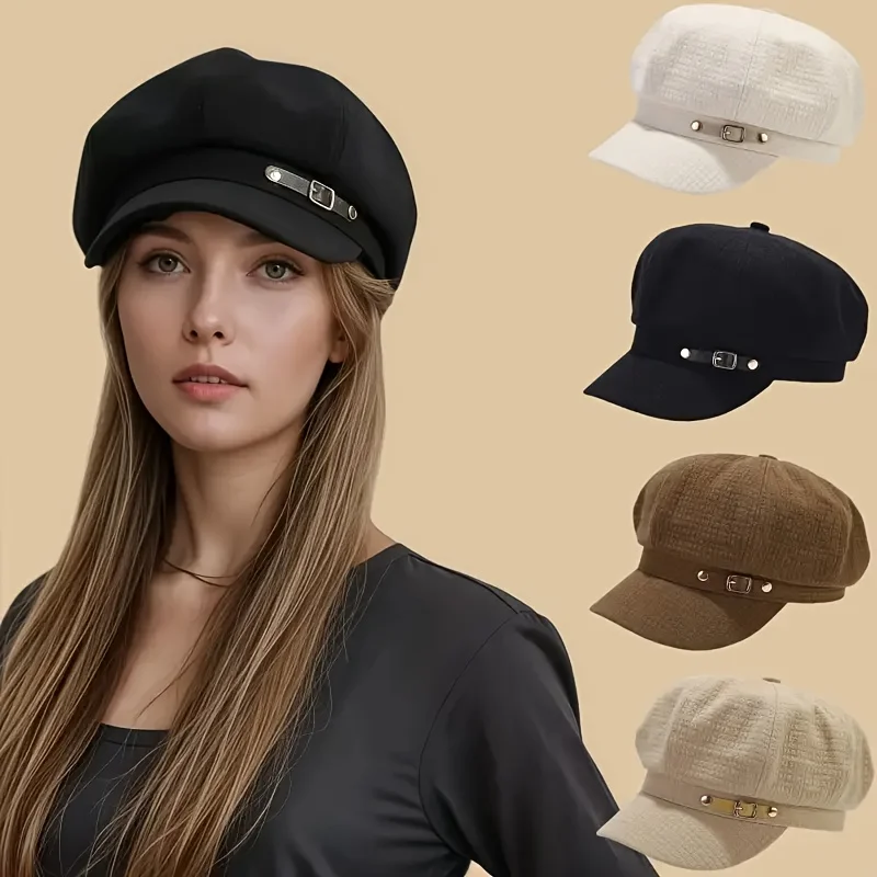 Ladies' fashionable retro octagonal hat, 2025 winter new style beret, versatile duck tongue beret decoration