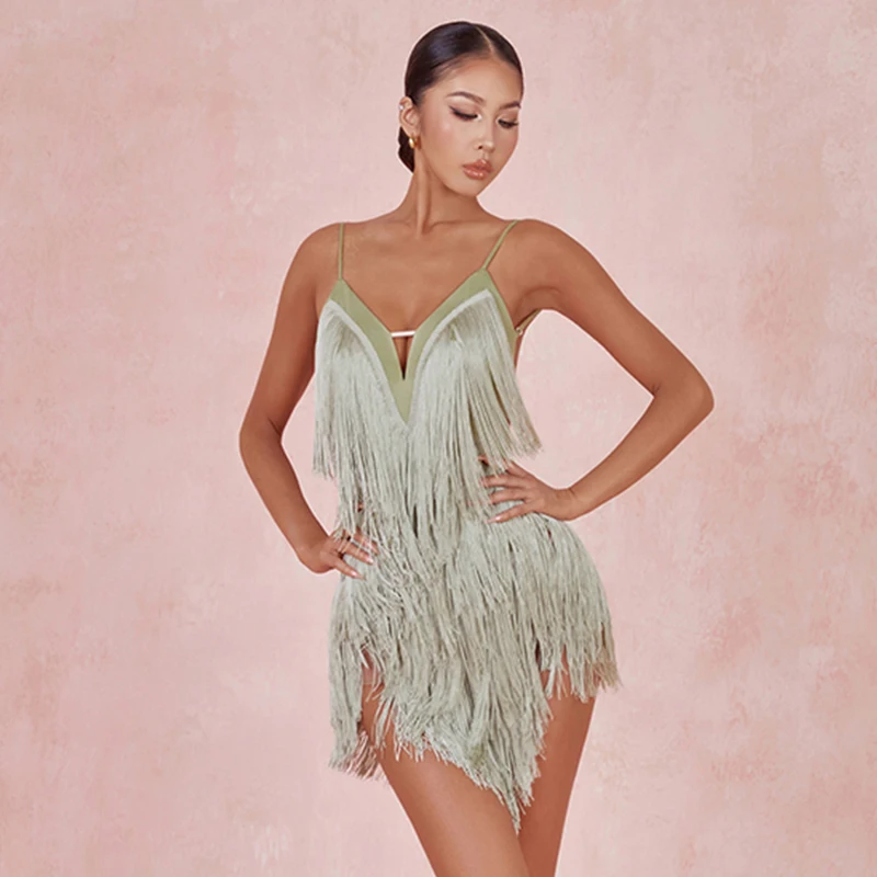 New Latin Dance Dress Women Sexy Dense Tassel Cha Cha Dance Costume Latin Competition Dress Samba Practice Fringe Dress DNV20305