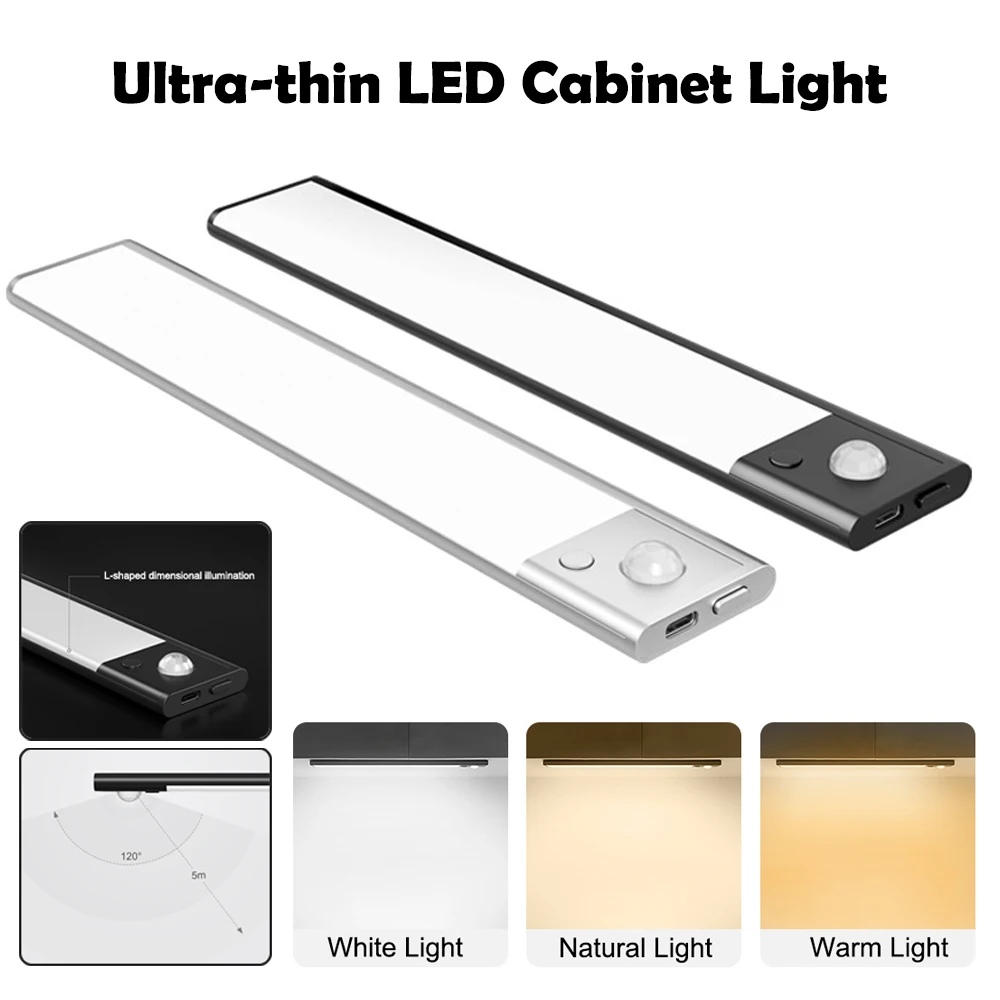 

Ultra-thin LED Cabinet Light Rechargeable Wireless Motion Sensor Light Induction Night Lights Wardrobe Closet Kitchen Lighting