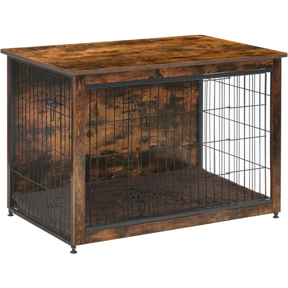 Dog Crate Furniture with Cushion, Wooden Dog Crate Table Double Doors Dog Furniture,Indoor Kennel  House Cage Medium