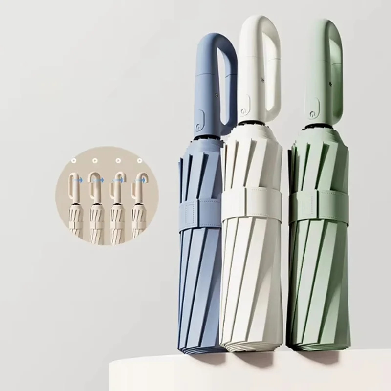 

Portable Buckle Hook Loop Locking Handle Automatic Uv Umbrella Double Ribs Umbrella Custom Color 3 Folding Umbrella