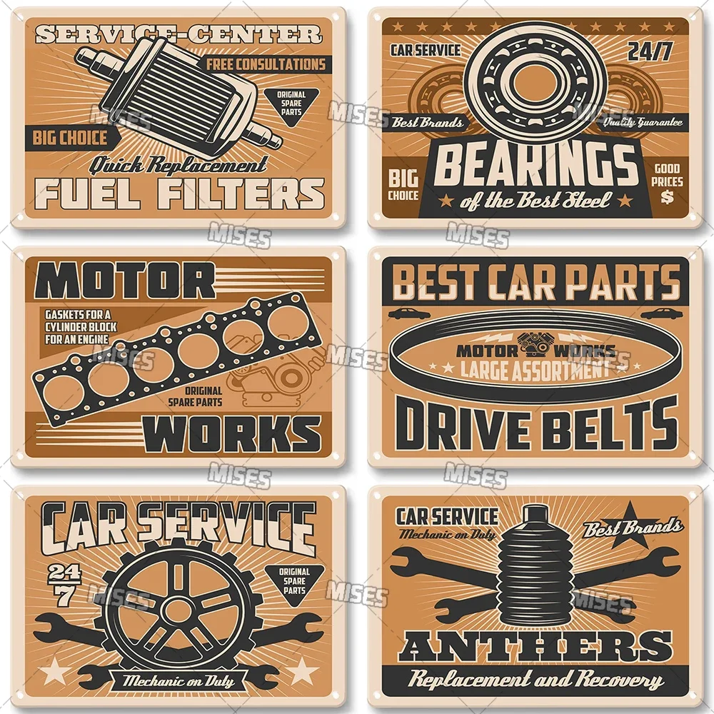 MISES Car Service Metal Sign Garage Vintage Metal Poster High-Quality Metal Plate Home Bar Wall Decorative Metal Wall Decoration