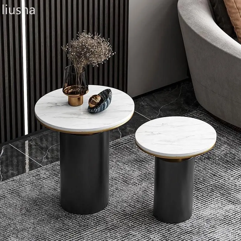 Light luxury creative marble small coffee table table side table family living room sofa corner round coffee table tea table