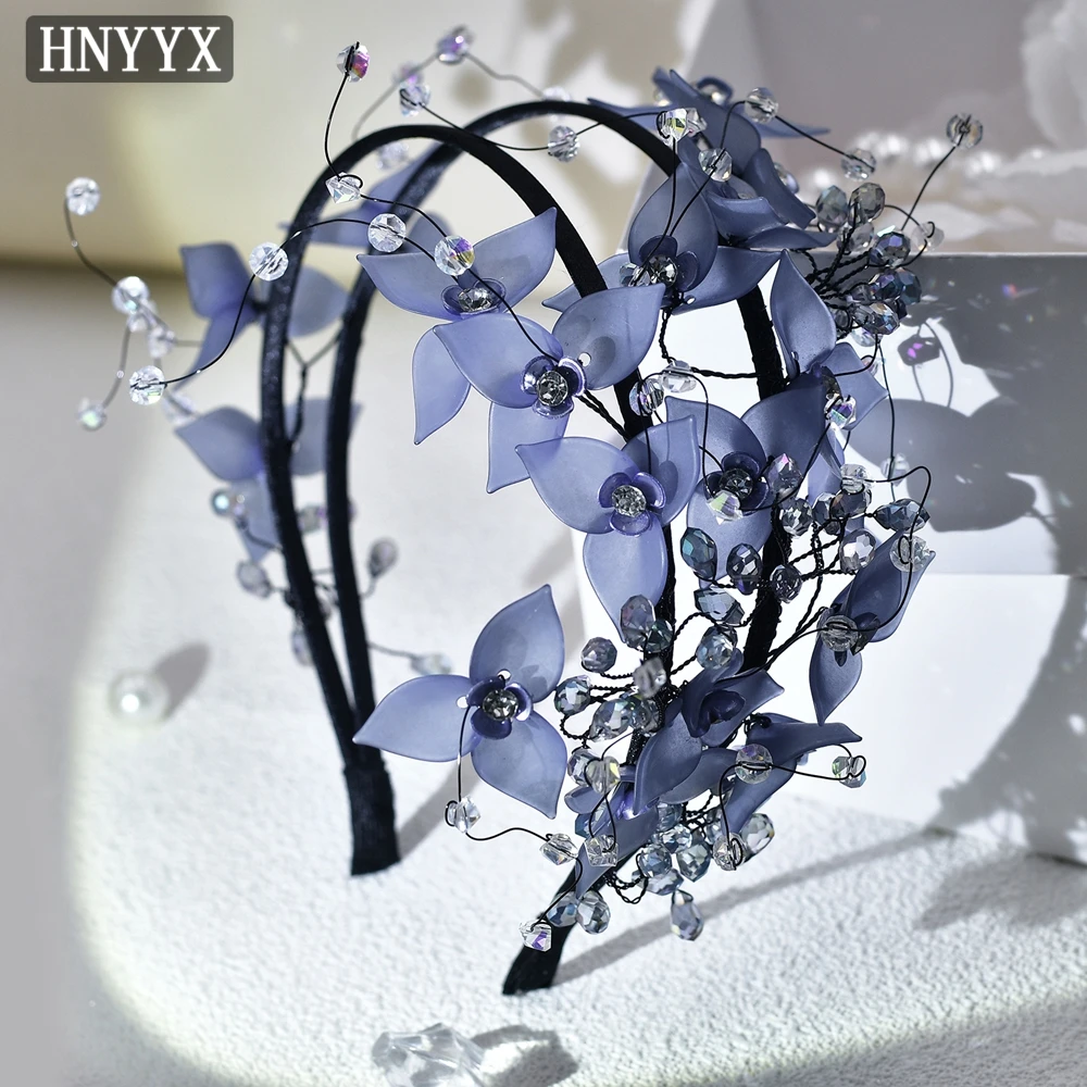 HNYYX Blue Crystal Retro Hair Accessories Abs Flower Headband Bohemian Fashion Headwear Elegant Bridal Jewelry Headpieces  A222