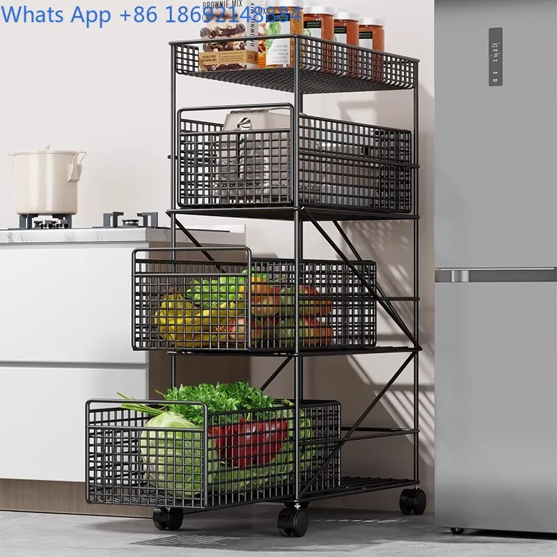 Kitchen Gap Shelf Multilayer Vegetable Basket Rolling Cart with Drawer Storage Rack