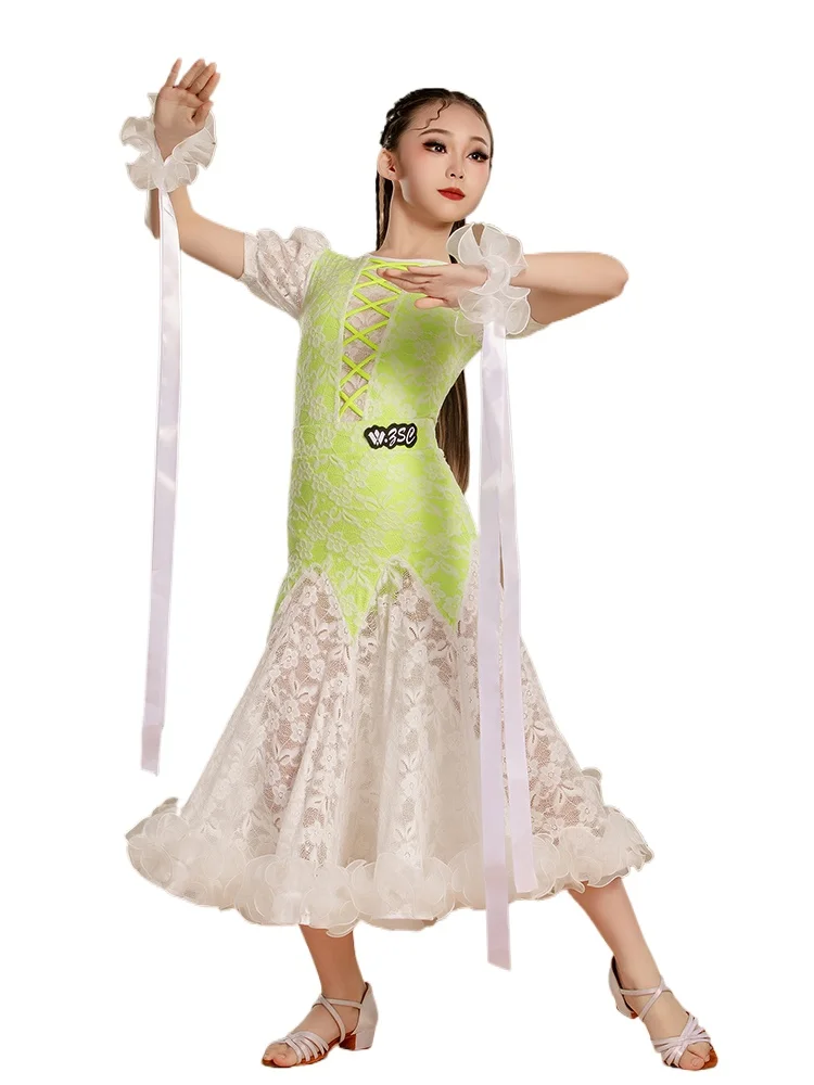 モダンダンス衣装新しい社交ダンススカートセット女の子子供の社交ダンス練習ドレス