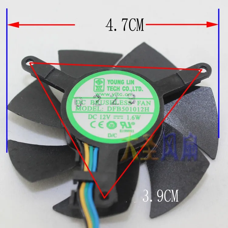 Free shipping original YOUNG LIN DFB501012H 1.6W double-ball diameter 4.6cm 4-wire graphics card fan