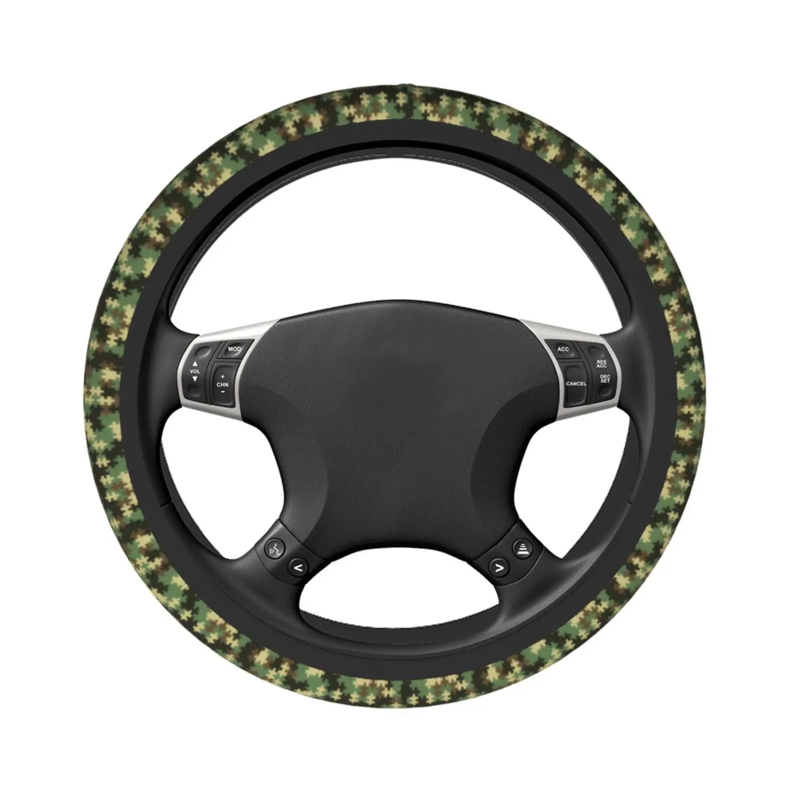 Military Green Camouflage Puzzle Print Steering Wheel Cover for Women Anti Slip Auto Car Wrap Cover Accessories for Unisex - view 3