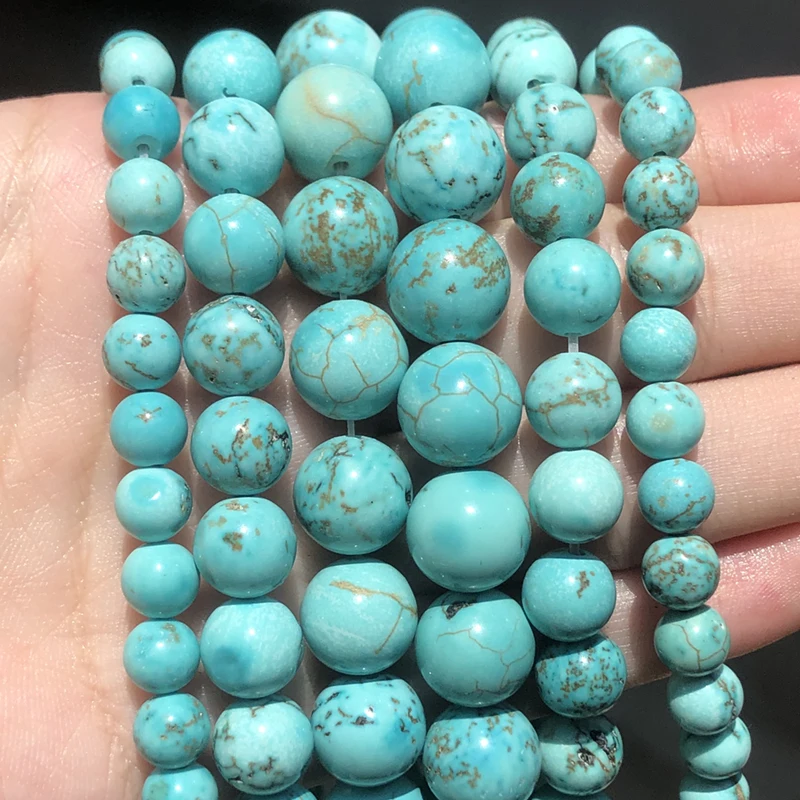 2/3/4/6/8/10/12mm naturalny gładki Turquoises kamień koraliki okrągłe luźne koraliki Diy tworzenie biżuterii bransoletki15"