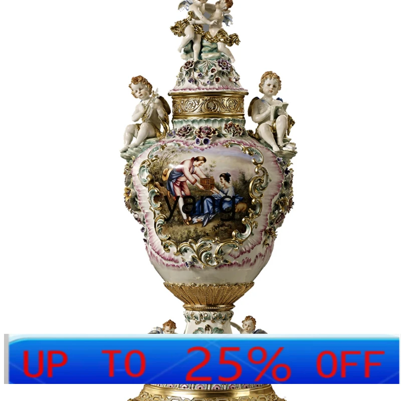 

LH окрашенная керамическая инкрустация медным трофеем, клееная вручную цветочная европейская ваза, подставка для цветов