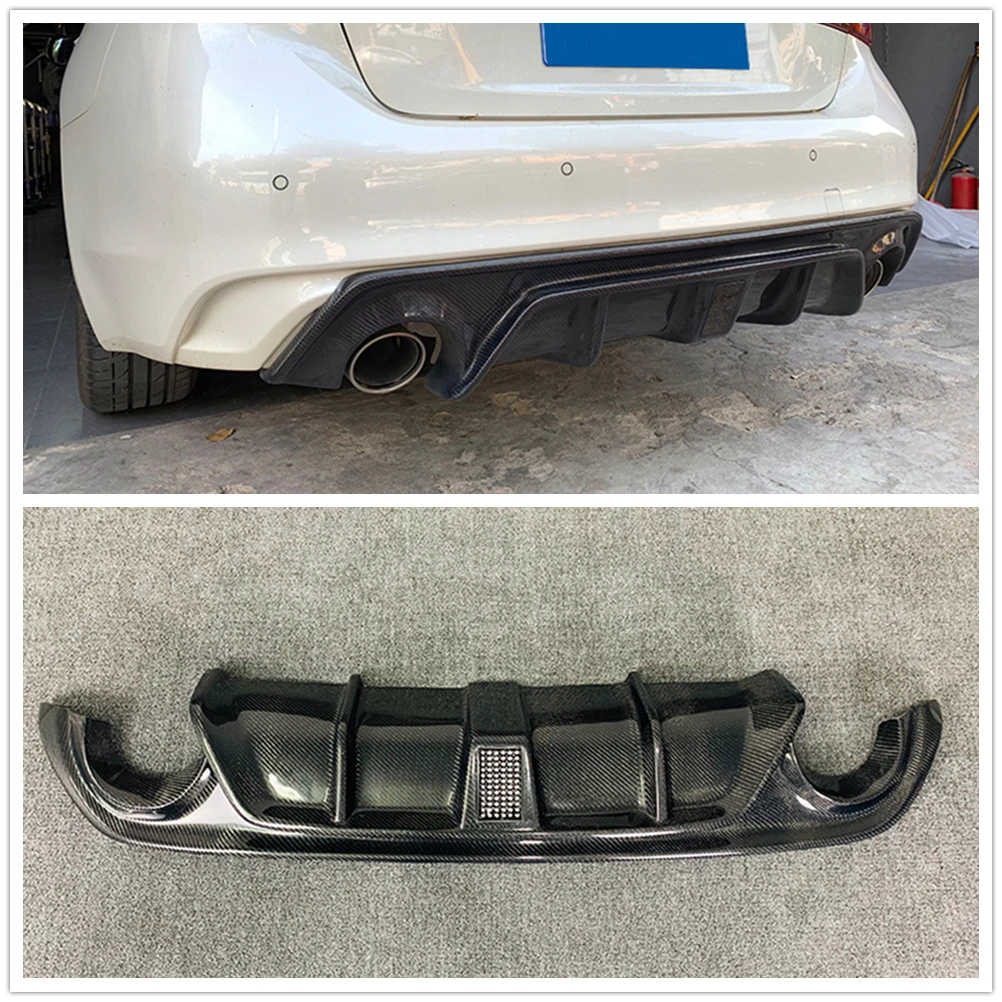 

For Infiniti Q50 2014-2017 Rear Bumper Diffuser Lip Real Carbon Fiber Boot Tail Exhaust Guard Splitter Spoiler Plate W/ LED Lamp