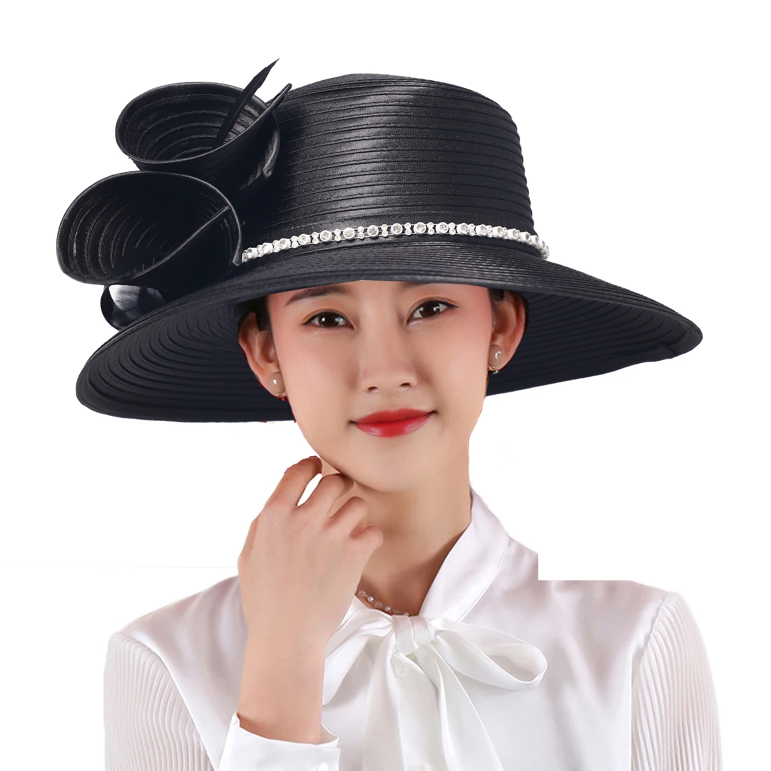 FS White Black Wide Brim Kentucky Derby Hats For Women Luxury Brand  Church Hat Elegant Tea Party Dress Fascinators Fedoras 2024