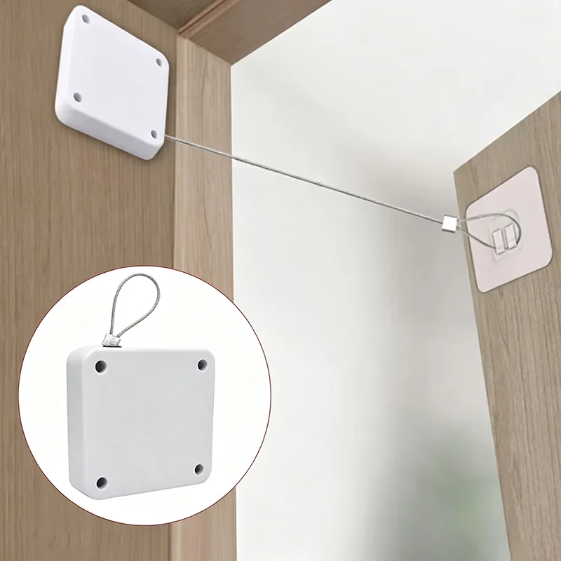 Punch-Free Automatic Sensor Door Closer Adjustable Surface Door Stop Bracket Pull Cord Door Closer for Residential Commercial