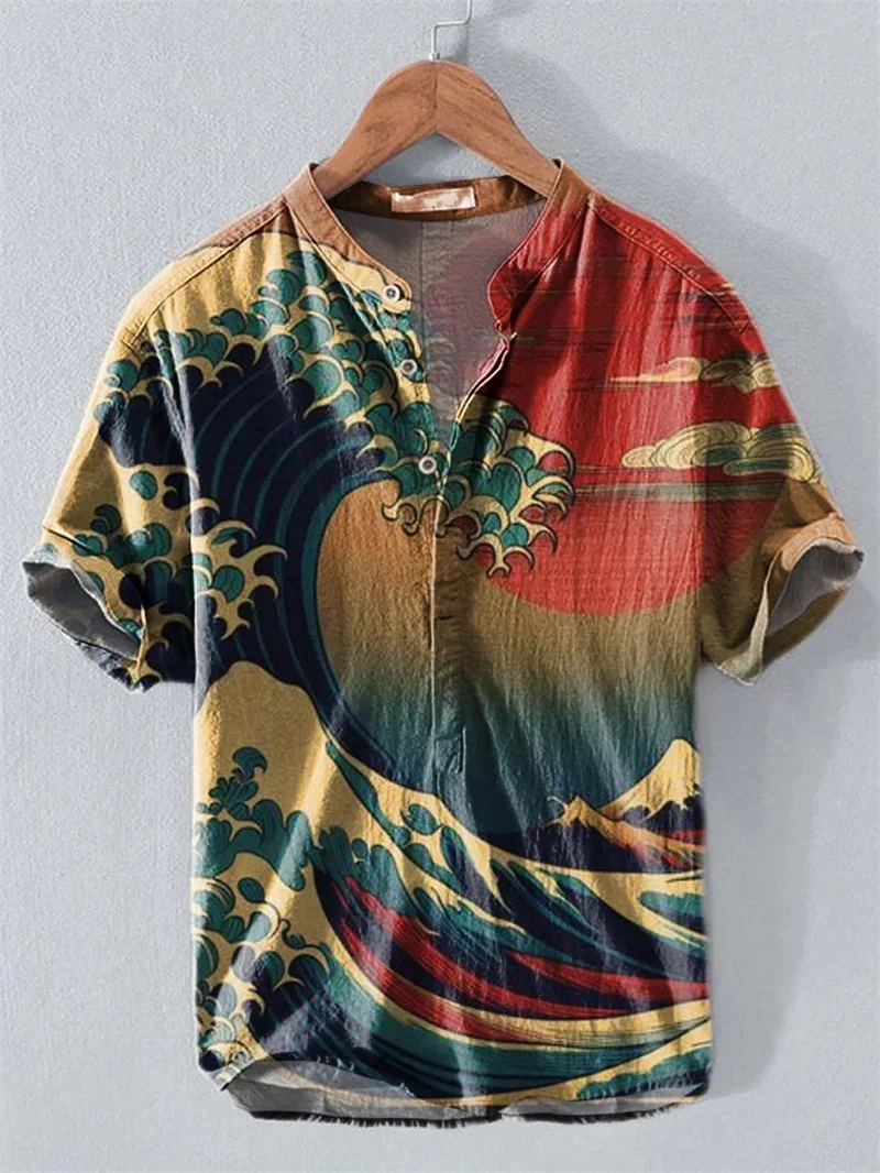 2025 Hawaii Beach Holiday Flower Pattern Summer Casual Men's Top Short Sleeve Shirt New Style