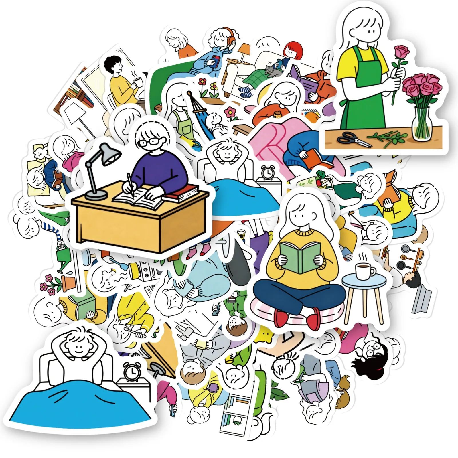 10/200Pcs Korean Cute Stickers Aesthetic Daily Life Minimalist Cozy Cartoon Decals Water Bottle Laptop Journal Scrapbook VSCO