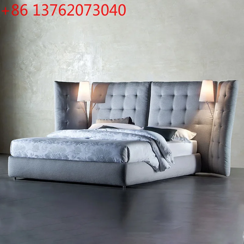 

Итальянская реплика: итальянская минималистичная кровать с широким изголовьем из высококачественного хлопка и льна.