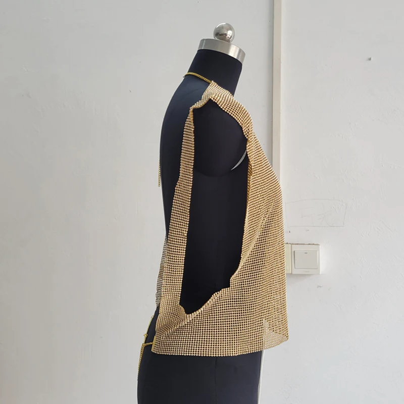 Street Style 2025, Sommer, glänzendes Strass-Crop-Top für Damen, Metall, ärmellos, modische Tank-Tops, Cruz сoji, Luxus-Frauenkleidung – Detail 9
