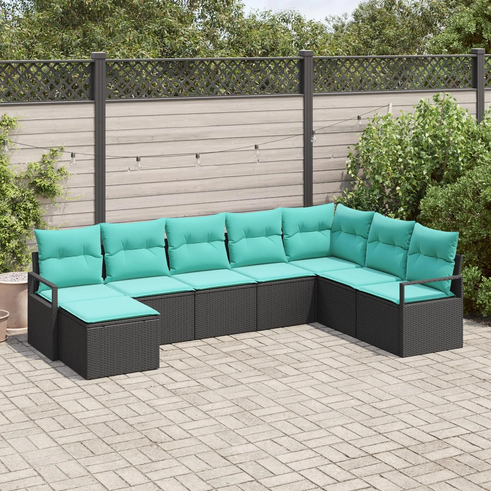 

Stylish 9 Piece Outdoor Sofa Set Cushions Black Poly Rattan Garden Furniture