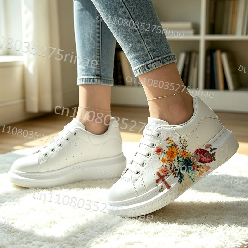 Selection Colour Art Jesus Print Woman Lace Up Running Skate Shoes Comfort Casual Walking Footwear for Daily Holiday Gift