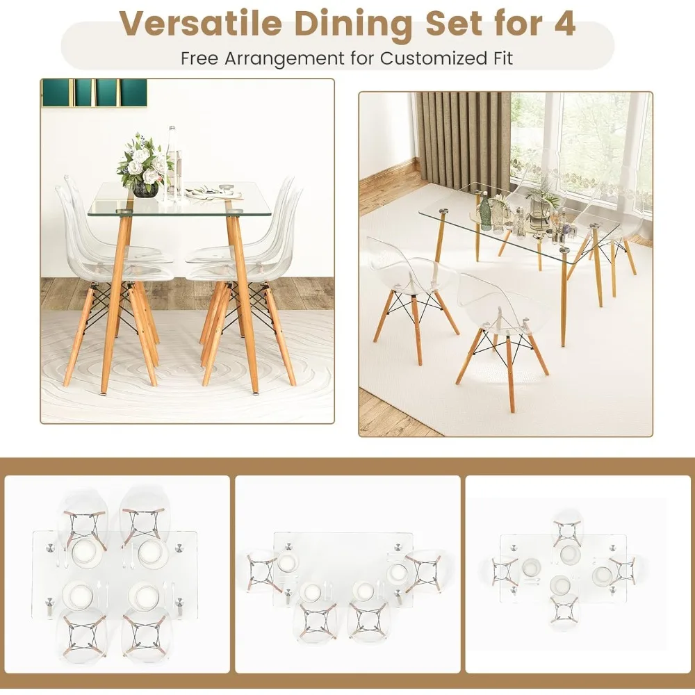 Dining Table Set for 4, Modern Kitchen Table and Chairs, Glass Table and Chairs Set of 4 for Small Living Room, Kitchen