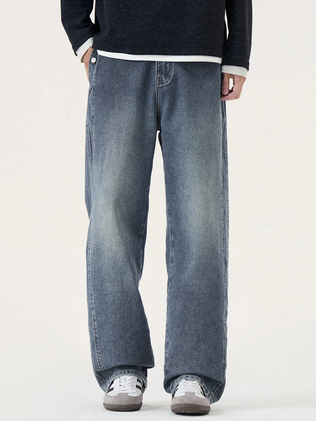 KSTUN Men‘s Wide Leg Jeans Elastic Waistband Denim Pants Loose Straight Trousers Side Stripes Design Casual Vintage Streetwear