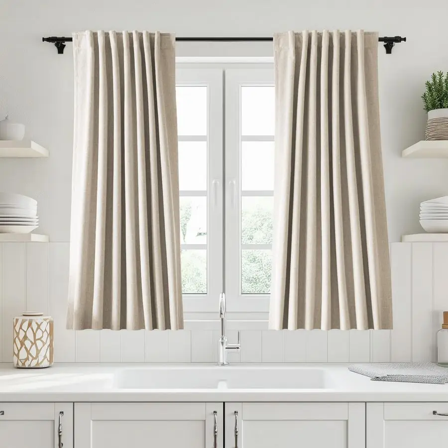 

Льняные затемняющие шторы для спальни, 54 дюйма, светонепроницаемые шторы для гостиной, комплект из 2 панелей, термоизоляционные, современные, затемняющие