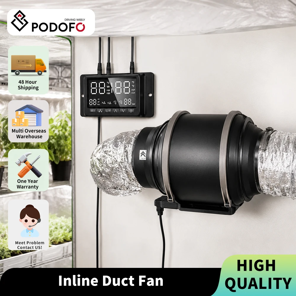 Ventilateur de gaine en ligne Podofo 6 pouces avec contrôleur de température et d'humidité, moteur EC, ventilateur d'extraction pour la maison 1 Ventilateur de gaine en ligne Podofo 6 pouces avec contrôleur de température et d'humidité, moteur EC, ventilateur d'extraction pour la maison 1