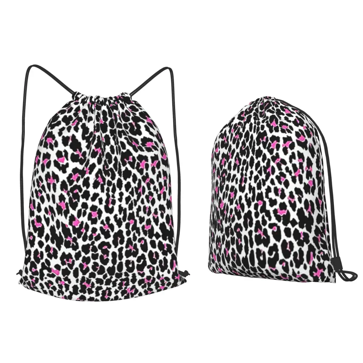 

Pink Leopard Print White Animal Print Backpacks Portable Drawstring Bags Sundries Bag Book Bags for Travel Students