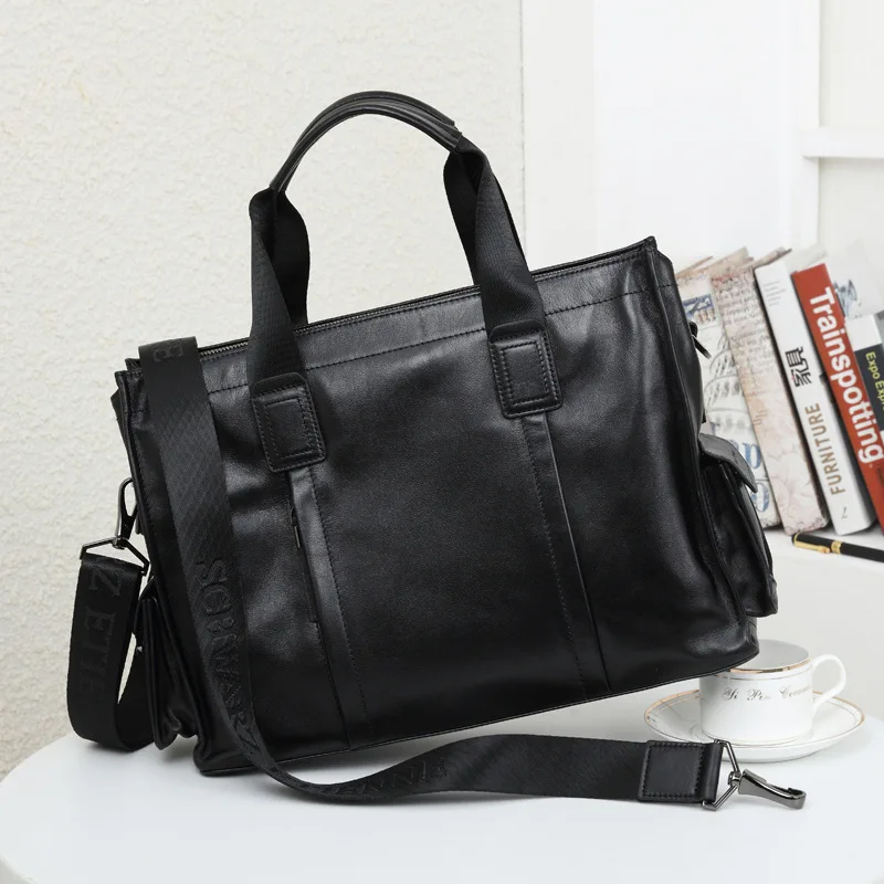 

Fashion Casual All-Matching Men's Bag Briefcase Portable Crossbody Shoulder Top Layer Cowhide Leather Men's Bag Dropsh