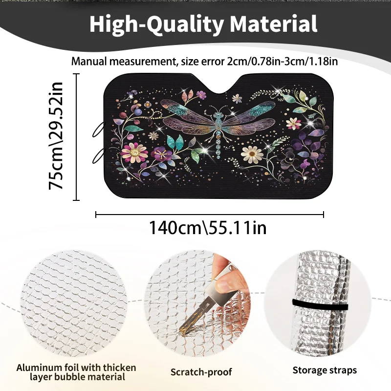 1pc Dragonfly Floral Print Car Sunshade Sun Protection Privacy Shield Bohemian Style