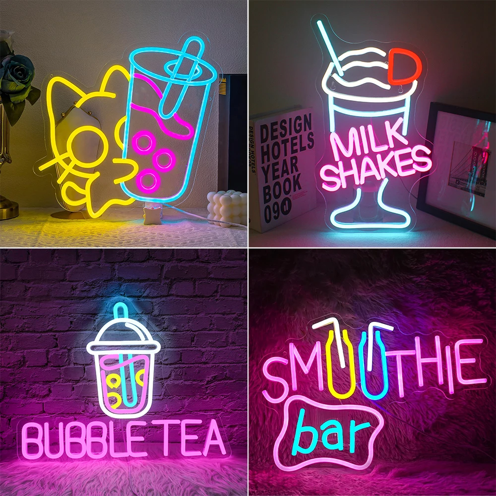 Letrero de neón de té de la leche perla para decoración de pared, decoración de habitación, luces Led regulables para fiesta en casa, Bar, tienda de té de la leche, lámpara artística USB de 5v