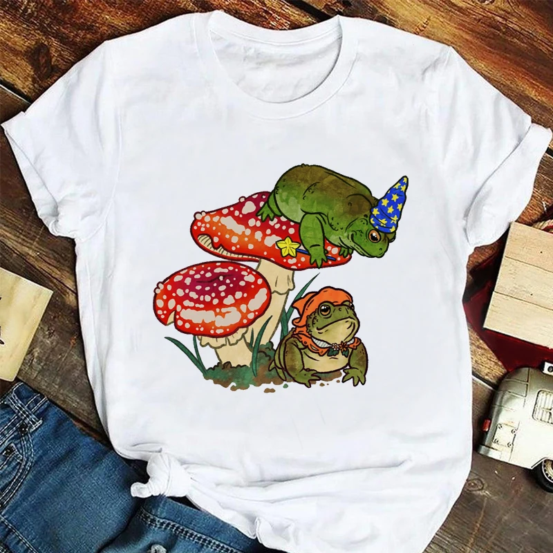 

2023 Women's Fashion Casual Summer Cartoon Fun Mushroom Pattern T-shirt 90s Short Sleeve T-shirt Top Women's Printed T-shirt.