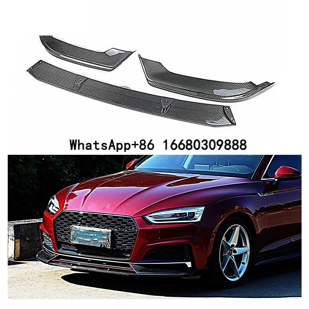 For A5 S5 B9 2017-2020 True Dry Carbon Fiber Front Bumper Lip Car Accessories Diffuser Spoiler Body Kits trim Decoration