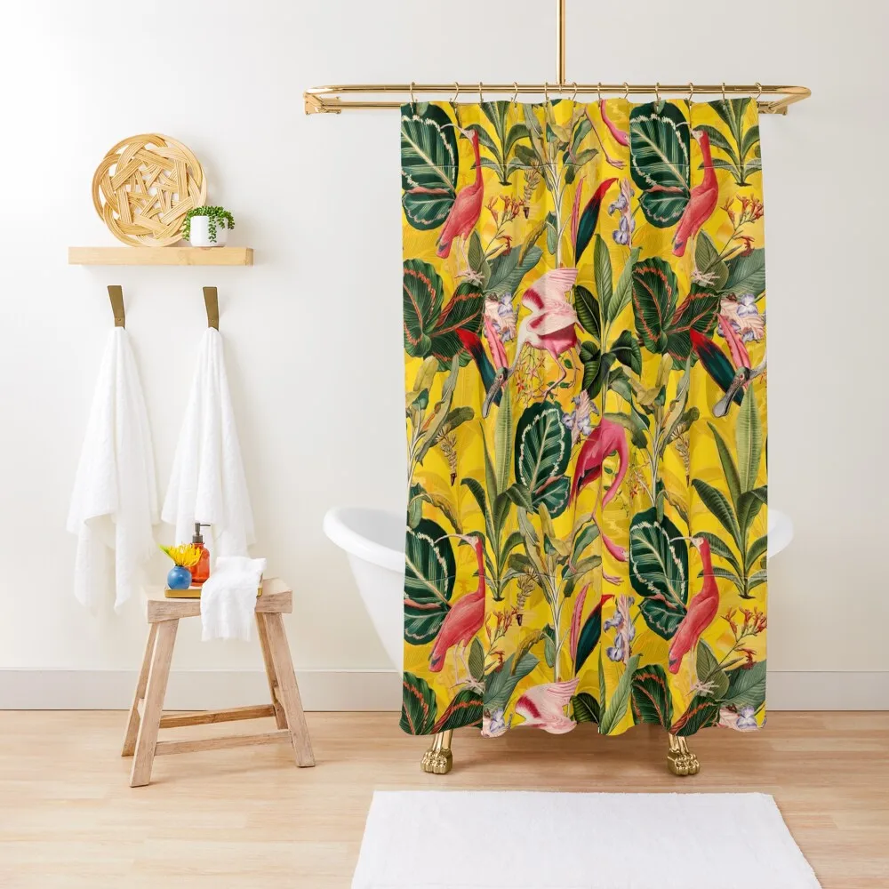 

Vintage Yellow Tropical Bird Jungle Garden Shower Curtain For Bathroom Shower Bathroom Showers Curtain