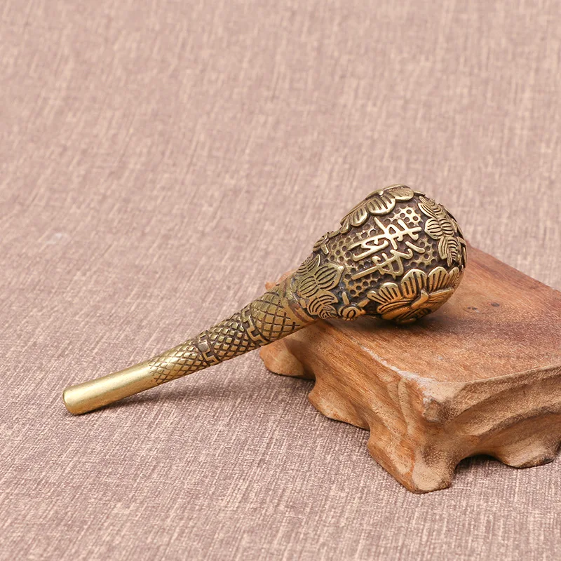 Antique Pure Copper Buddha Cigarette Pipe Retro Brass Traditional Cigarette Smoke Rod Hand Made Crafts Home Decoration Ornaments