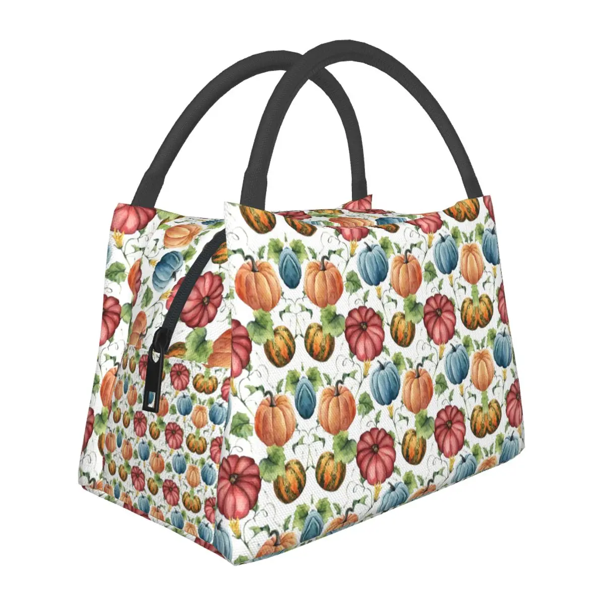 Colorful Fall Pumpkins Lunch Bag Orange And Blue Vintage Lunch Box Outdoor Picnic Portable Zip Tote Food Bags Print Cooler Bag