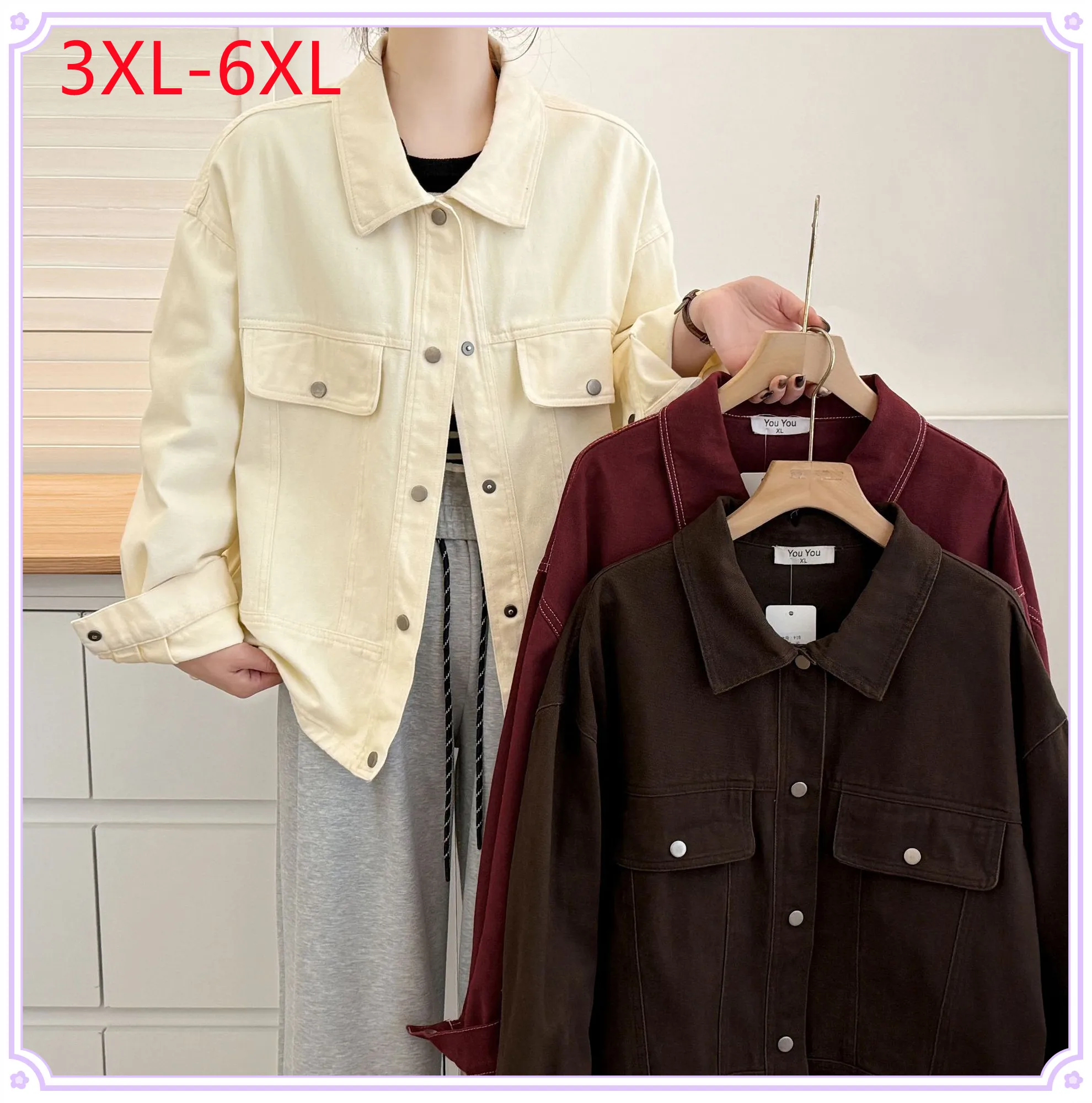

New 2025 Ladies Spring Autumn Plus Size Tops For Women Large Size Long Sleeve O-neck Tops Coat 3XL 4XL 5XL 6XL