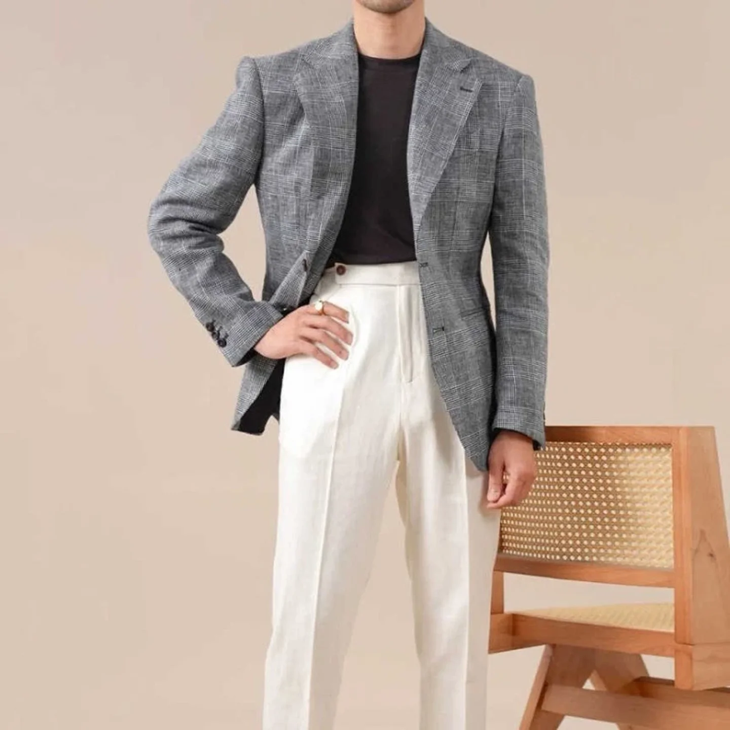 Casual Men's Gray Plaid Suit Single Breasted Business Fashion Slim Fit Checked Jacket Wedding Groom Jacket Blazers Customized