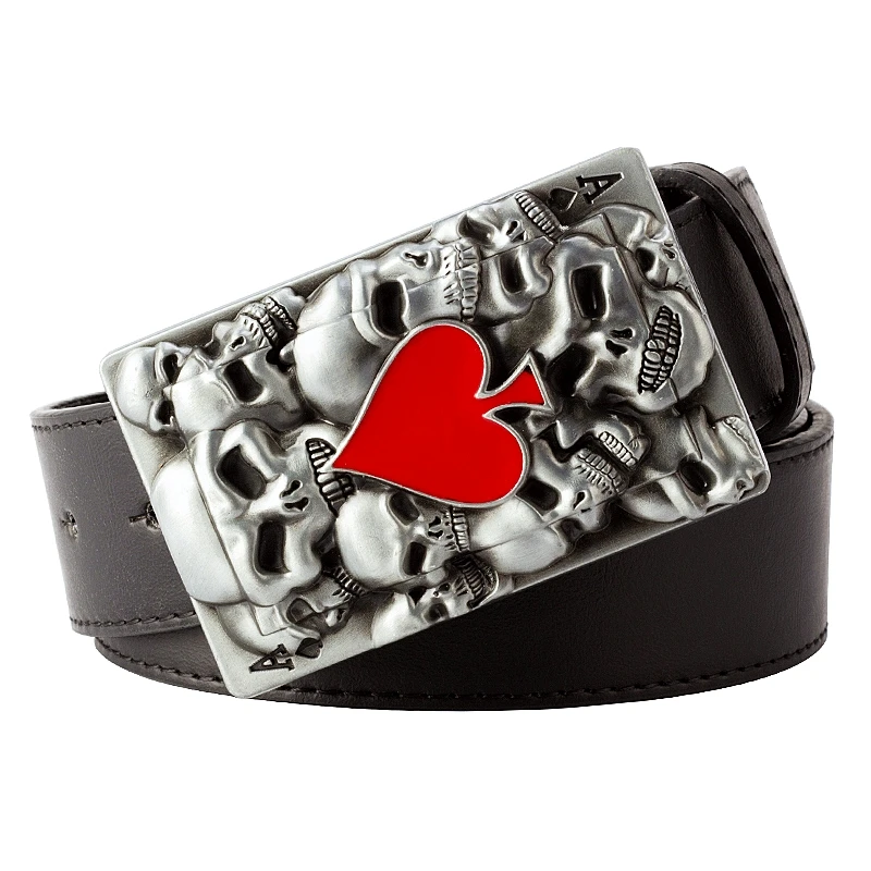 

A Ace Of Hearts Poker Gamble Skull Belt Fashion Hip Hop Rock Style Red A