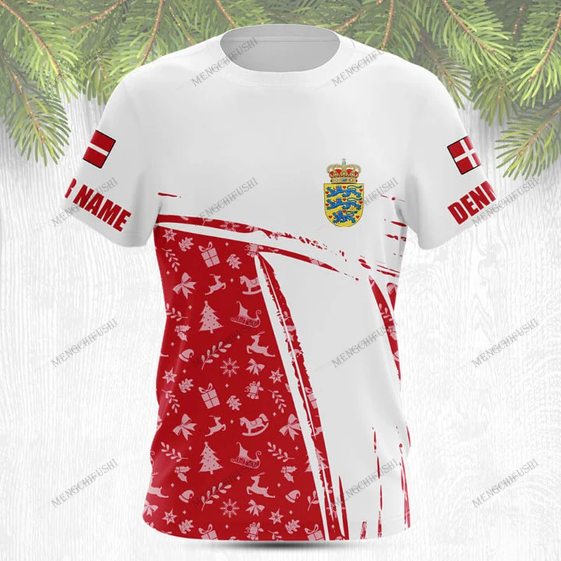 

Custom Name Denmark Emblem Christmas Tees Outdoor Loose Sportswear Men's Fashion T-shirts Boys Oversized Short Sleeves Tops