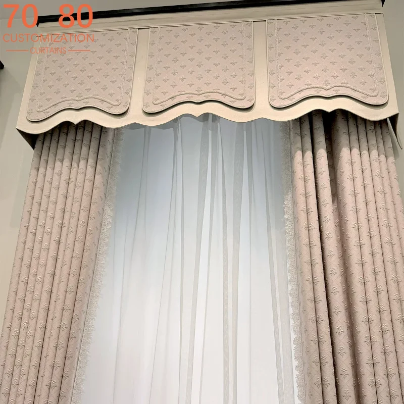 New French Retro Relief Powder Chenille Jacquard Lace Curtains for Living Room Bedroom French Window Customized Villa Valance