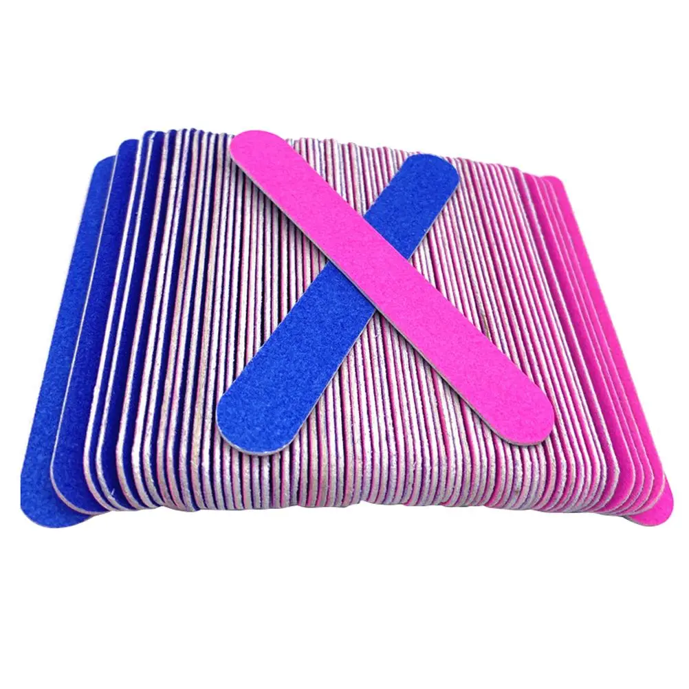 100 ชิ้นกระดาษทรายเล็บไฟล์สองด้านไม้บดเล็บขัด Smoothing Shaping Extensions False Polish Removal