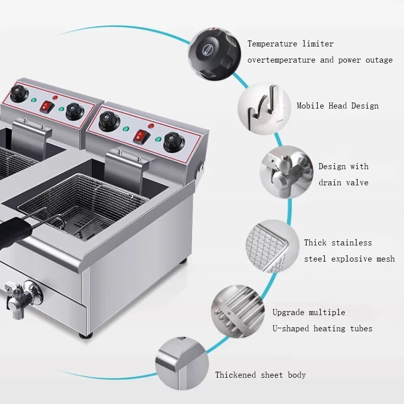 Professional CE Certificate Kitchen Equipment Electric Electric Industrial Deep Fryer with 2 Tank