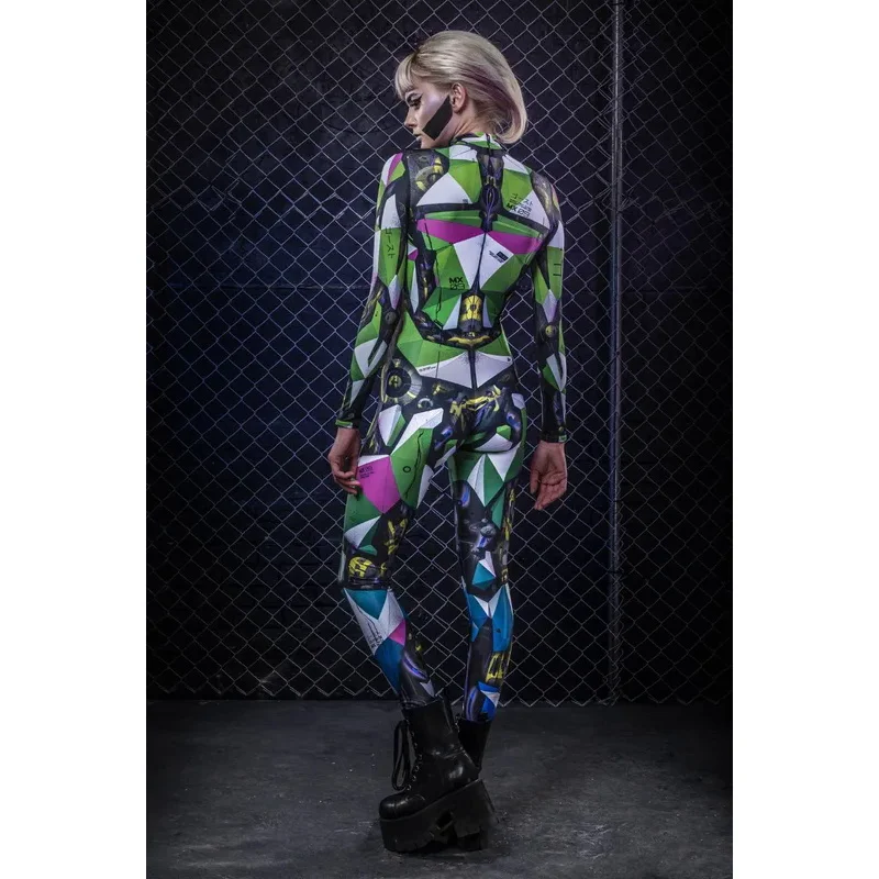 Halloween Sexy Robot Punk Skeleton Cyberpunk Steampunk Slim Jumpsuit Catsuit Cosplay Costumes Zentai Women Bodysuit Fancy Dress