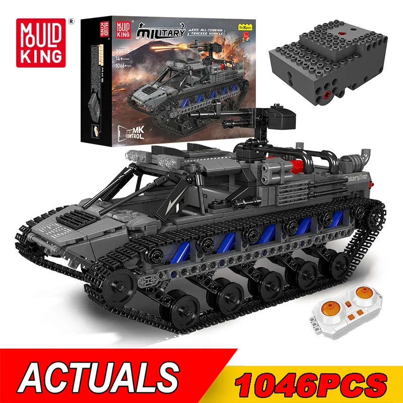 MOULD KING 20030 Technical Remote Control Military Tank Building Block EV2 All-terrain Tracked Vehicle Bricks Toys For Kids Gift