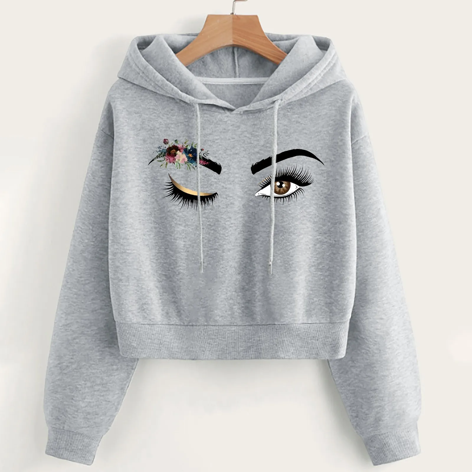 

Eyelashes Print Hoodies Women Clothes 2023 New Sweatshirt Casual Hooded Sweatshirts Short Sweatshirt Tops Femme Streetwear